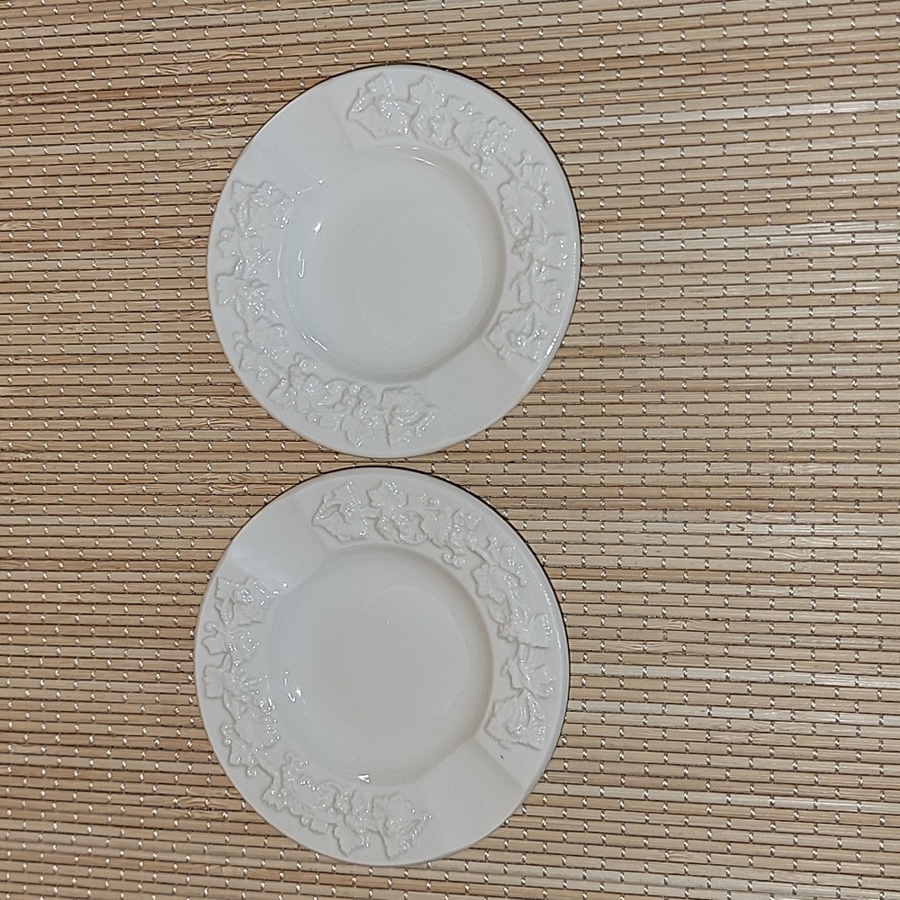 Wedgwood Queensware Ashtrays Trinket Dish White Cream Embossed Grape - Lot of 2